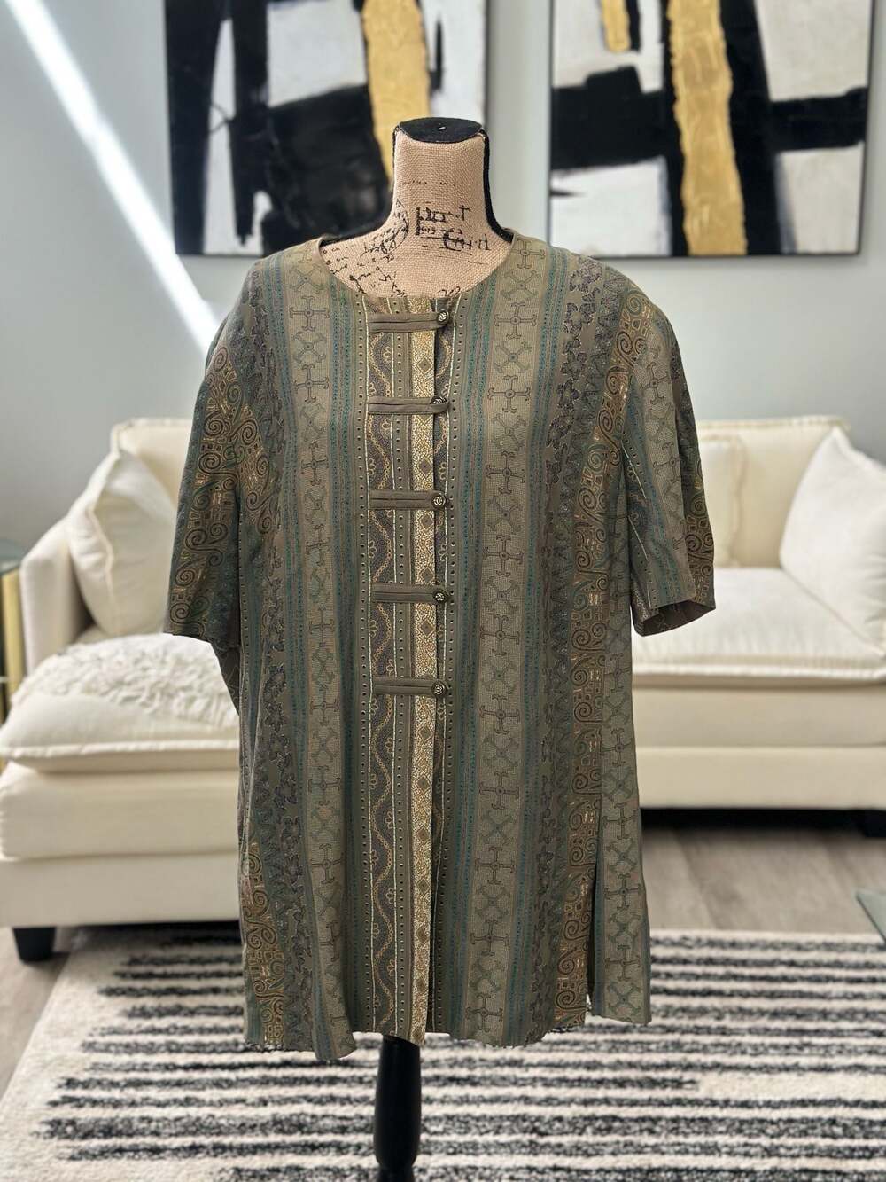 Vintage R&M Richards Geometric Pattern Tunic Duster Jacket Size 24W